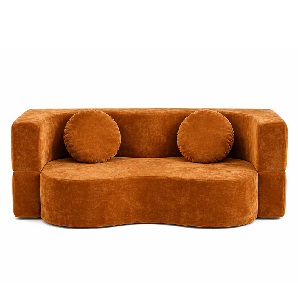 Canapé droit convertible en tissu chenille livré avec deux coussins - Oslo