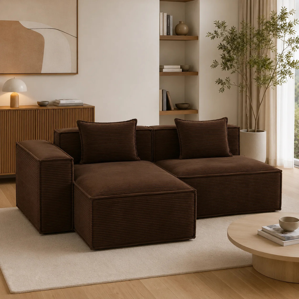 Canapé d'angle modulable en velours côtelé – Fuji