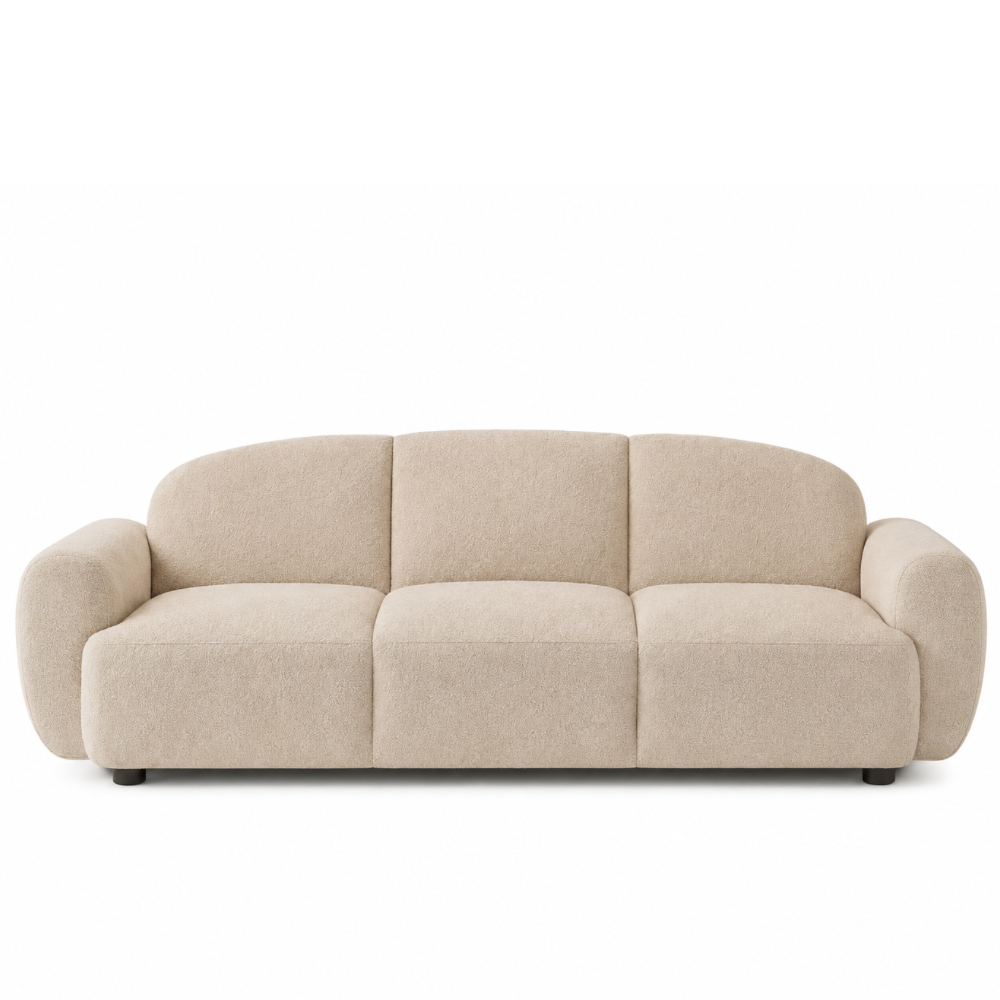 Canapé droit arrondi convertible en tissu bouclette - Osaka