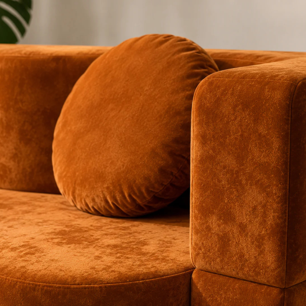 Canapé droit convertible en tissu chenille livré avec deux coussins - Oslo