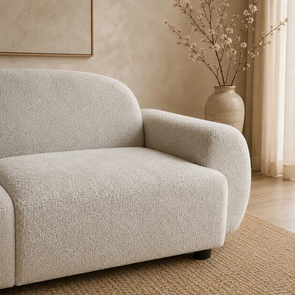 Canapé droit arrondi convertible en tissu bouclette - Osaka