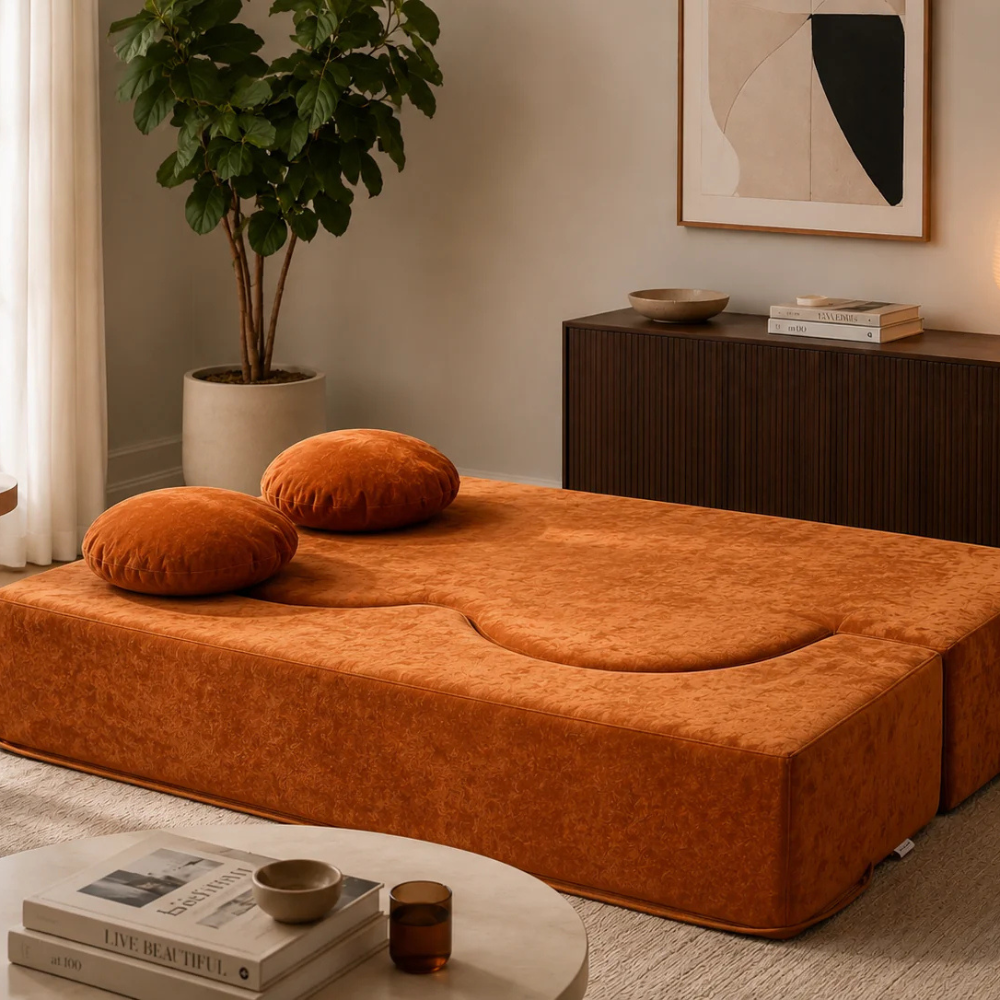 Canapé droit convertible en tissu chenille livré avec deux coussins - Oslo
