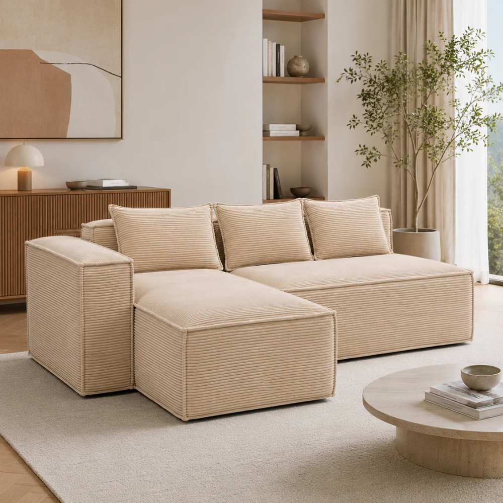 Canapé d'angle modulable en velours côtelé – Fuji