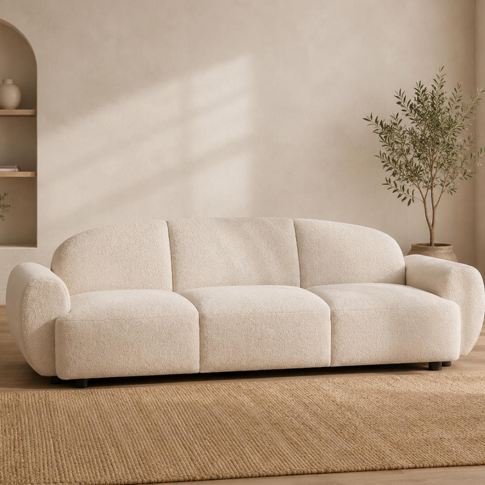 Canapé droit arrondi convertible en tissu bouclette - Osaka