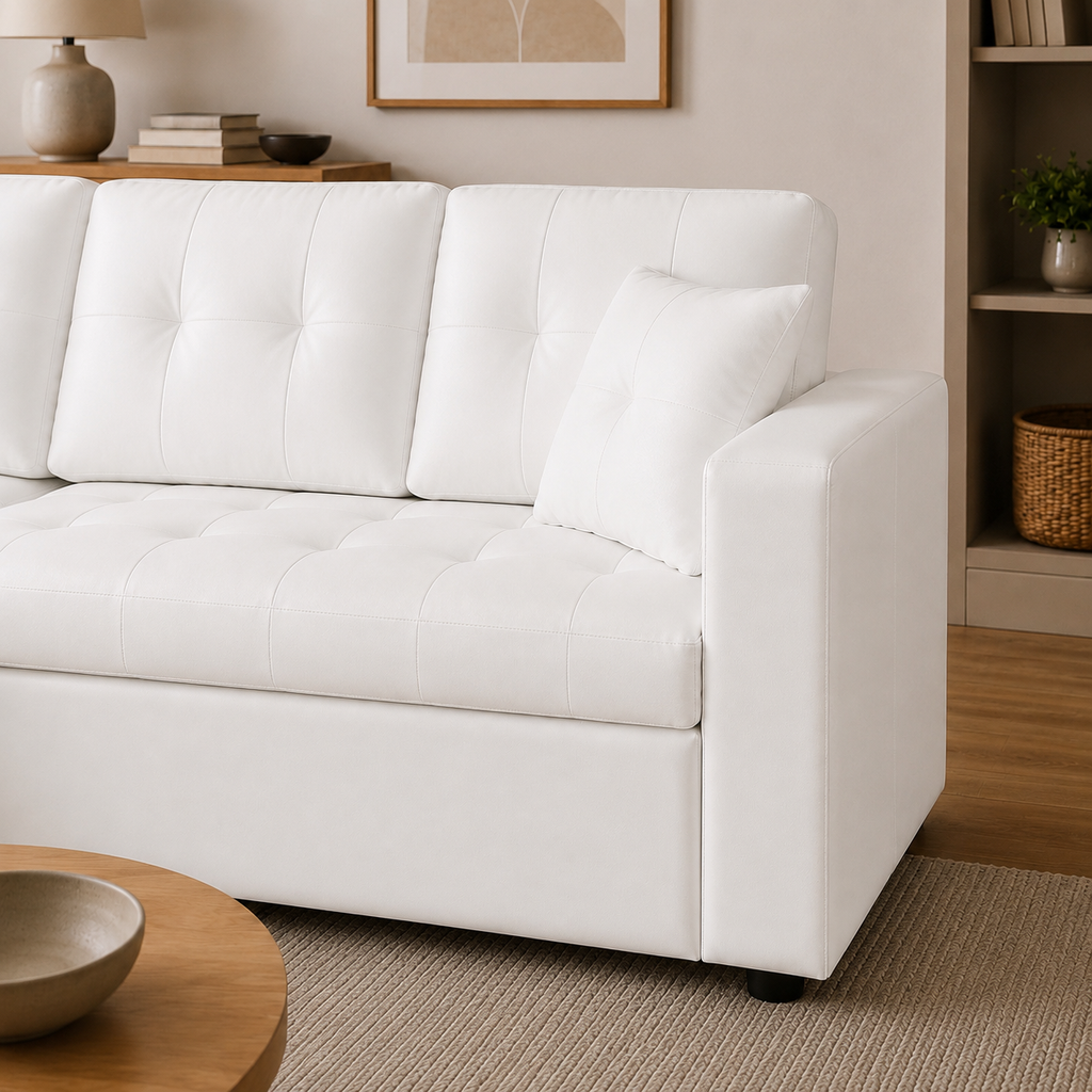 Canapé d'angle réversible convertible avec coffre de rangement en similicuir - Nova