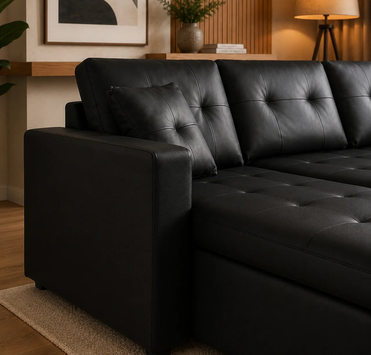 Canapé d'angle réversible convertible avec coffre de rangement en similicuir - Nova